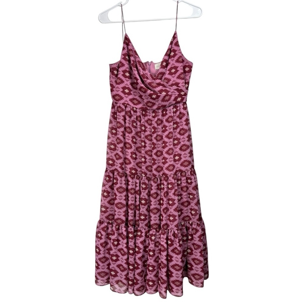 NWT Sachin & Babi Size 6 Aztec Motif Dalia Midi Dress Pink Burgundy & Ecru - Picture 2 of 7